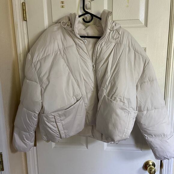Arizona Heavyweight Womens Juniors Puffer Jacket in White Sand, Sz XL -- NWT - Picture 2 of 11